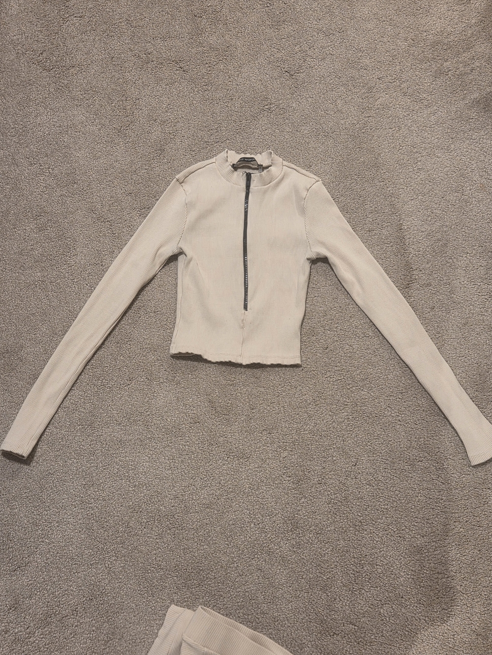 Naked Wardrobe Cream Zip-Up Long Sleeve Top